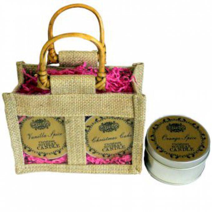 Panière cadeau en jute naturel et coton 2 fenêtres 