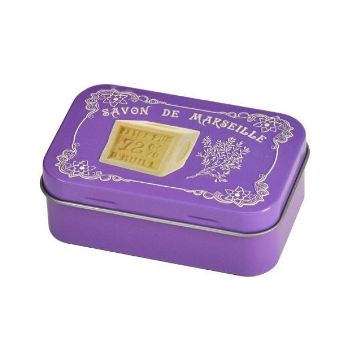 Boite à savon métal lavande décor cube