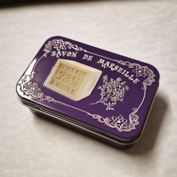 Boite à savon métal mauve décor cube 