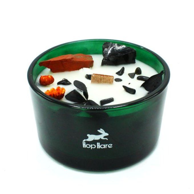 Bougie le diable gemmes jaspe rouge & agate noire