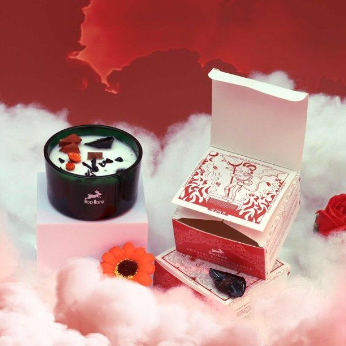 Bougie le diable gemmes jaspe rouge & agate noire