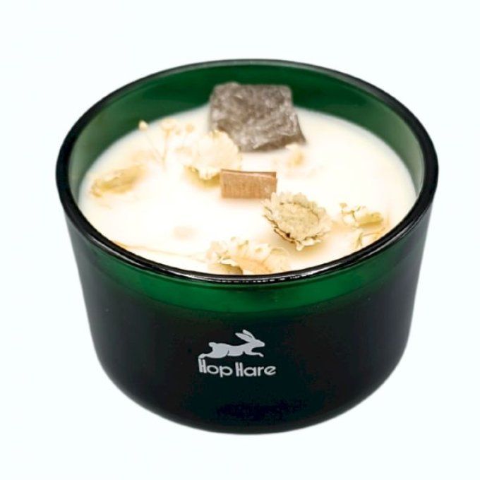Bougie le lion jasmin, gemme quartz de roche