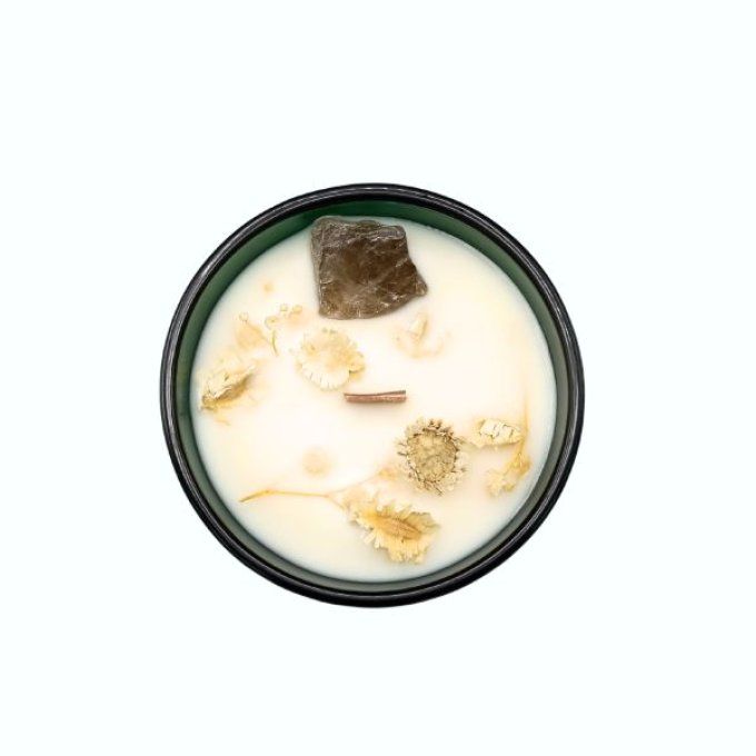 Bougie le lion jasmin, gemme quartz de roche