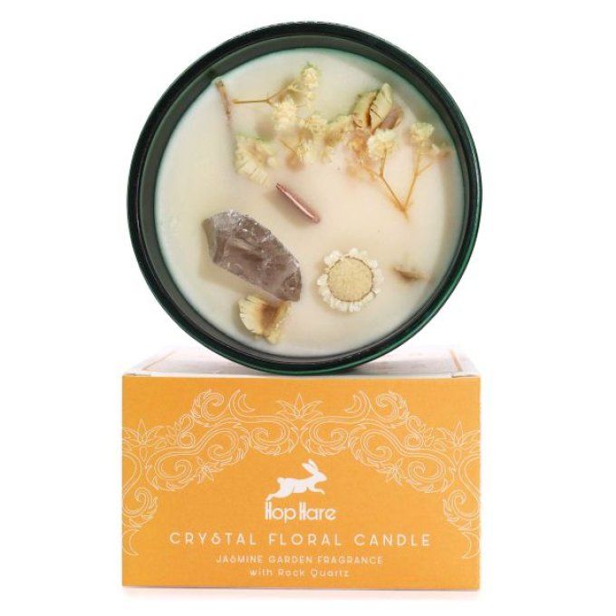 Bougie le lion jasmin, gemme quartz de roche