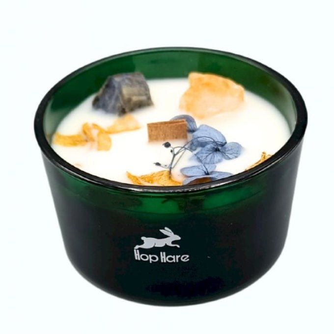 Bougie le soleil agrumes, gemme citrine et soladite