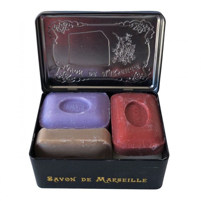 Demi boite savon métal décor bébé rouge