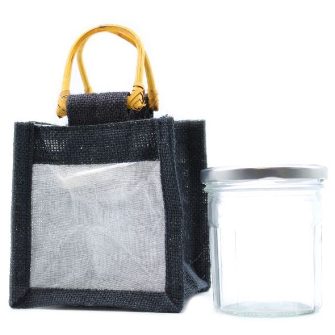 Panière cadeau en jute noir et coton 1 fenêtre