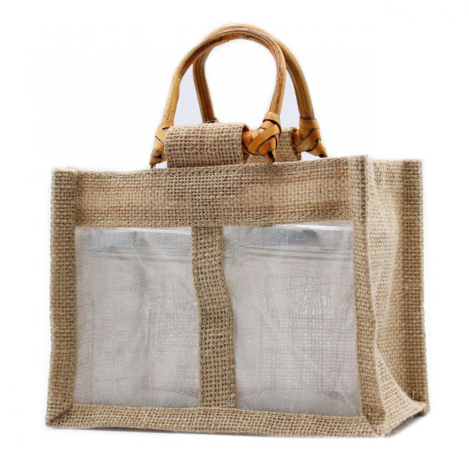 Panière cadeau en jute naturel et coton 2 fenêtres 